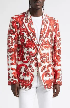 Dolce & Gabbana Majolica Print Cotton & Silk Jacquard Jacket in Is5Dq Mix Maiolica L Rubin at Nordstrom, Size 44 Us