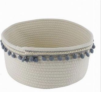 Trade Shop Trade Shop - Cesto Porta Oggetti Per Biancheria In Corda Pon Pon Grigi Cestino 30x14 Cm 10671