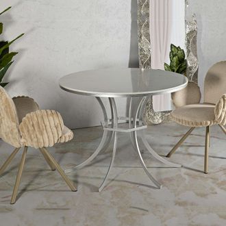 Dmora Mesa Fija Otmar, 2 Plazas, Tablero Efecto M&aacute;rmol, Forma Redonda, 100x100x77h Cm Blanco M&aacute;rmol