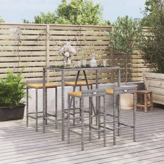 vidaXL Mesa Bar Y Taburetes Jard&iacute;n 5 Pzas Madera Acacia Rat&aacute;n Pe Gris Vidaxl