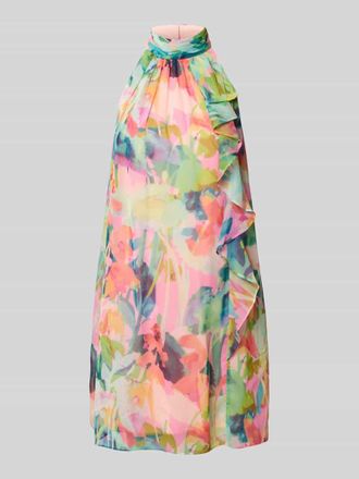 Adrianna Papell Cocktailkleid mit Stehkragen und Volants in Rose, Gr&ouml;&szlig;e 42