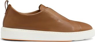 Santoni Leren Slip-On Sneaker - Heren - Sneakers - Bruin - 43 1/2 EU - Leer - Schoenen
