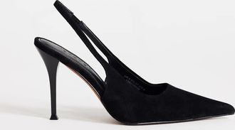 Topshop Anya - Scarpe d&eacute;collet&eacute; nere in camoscio con cinturino posteriore e tacco alto-Nero