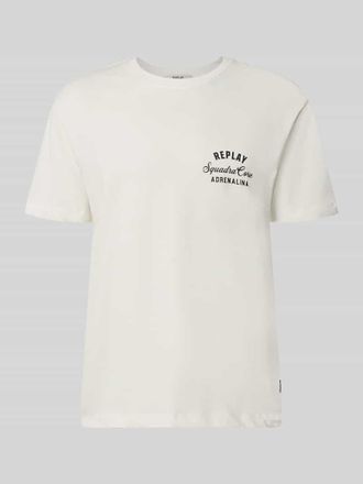 Replay T-Shirt mit Label-Print und Rundhalsausschnitt in Offwhite, Gr&ouml;&szlig;e XXL