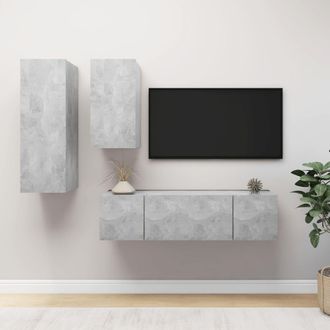 vidaXL Set Muebles De Sal&oacute;n Tv 4 Pzas Madera Ingenier&iacute;a Gris Hormig&oacute;n Vidaxl