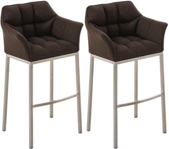 Clp Clp - Set De 2 Taburete De Bar Damaso En Tela Con Base De 4 Patas Marr&oacute;n Acero Inoxidable