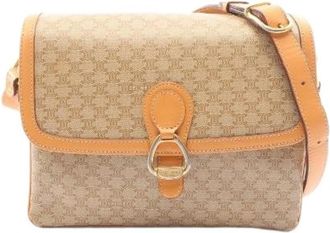 Celine Pre-owned Macadam Coated Canvas Shoulder Bag - Dames - Vintage Schoudertas - Beige - ONE Size - Leer - Vintage