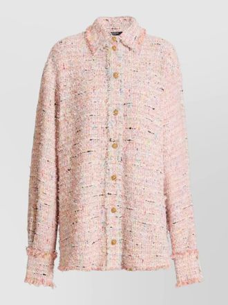 Balmain tweed shirt jacket long sleeves lion buttons