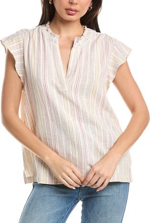 Sanctuary Split Neck Linen-Blend Tunic Top