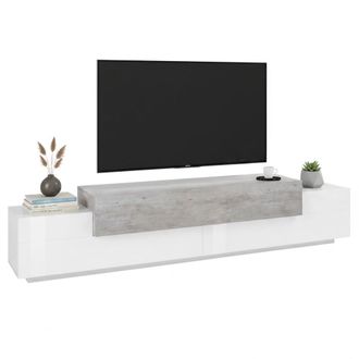 Dmora Dmora - Mueble Para Tv Para Sal&oacute;n, Made In Italy, Mueble Para Tv Con 3 Puertas Y Estantes, 240x45h52 Cm, Blanco Brillante Y Color Cemento, Con Embalaj