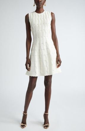 Oscar De La Renta Sleeveless Wave Knit Fit & Flare Dress in Ivory at Nordstrom, Size X-Large