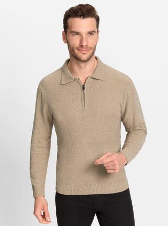 Catamaran Polokragenpullover CATAMARAN Pullover, Herren, Gr. 52, beige (beige, meliert), 100% Polyester, unifarben, Pullover Polokragenpullover