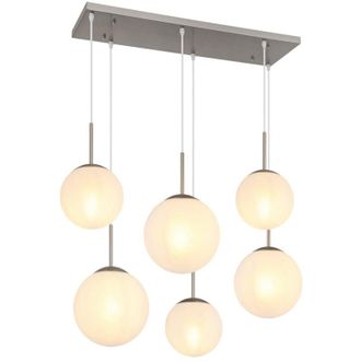 Nowa Globo Kop L&aacute;mpara De Techo Colgante En Racimo, Bolas De N&iacute;quel Mate, Pantalla De Cristal De Alabastro Opalino, 6 Bombillas E27