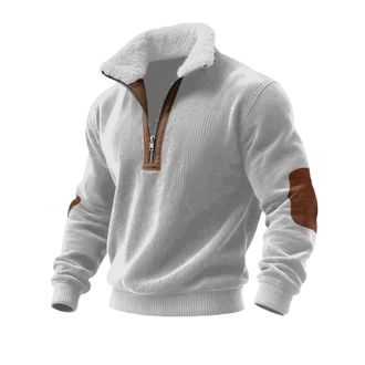 Generic Mens Sweatshirts Jumpers Mens Fleece Sweatshirts Quarter Zip Pullover Shirt Casual Long Sleeve Sweatshirt Warm Tops Long Sleeve Casual Sweatshirt (Whi