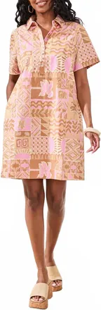 Tribal Short Sleeve Placket Dress In Wisteria-1321