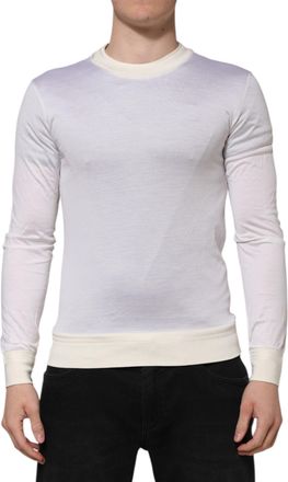 Dolce & Gabbana Mens White Silk Crew Neck Long Sleeves T-Shirt