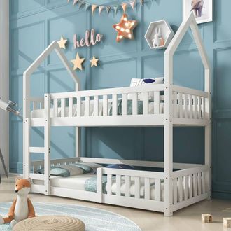Merax 3FT Twin Sleeper Bed White Wood House Bunk Bed With Ladder | Size: Single