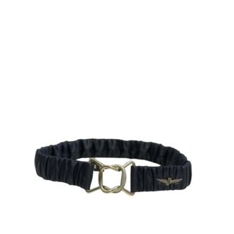 Aeronautica Elastische Leren Riem met Metalen Gesp - Dames - Riemen - Zwart - M - Leer - Accessoires
