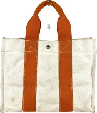 Herm&egrave;s Ivory Orange Canvas Handbag Tote Bag (Pre-Owned)