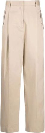 Lanvin Wijde Pijpen Hoge Taille Broek - Dames - Wijde Broeken - Beige - M - Katoen - Broeken
