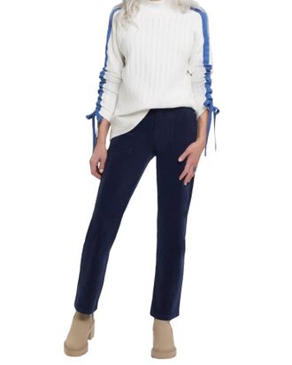 Tribal Ruth Ruched Sleeve Color Block Sweater In Blue/gray