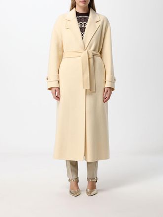 Pinko Cappotto lungo a vestaglia in lana con cintura e collo a revers