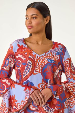 Roman Paisley Print Flared Sleeve Top