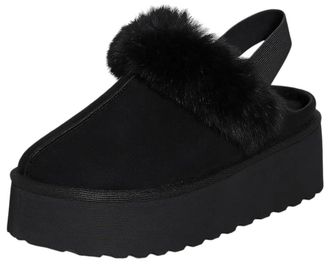 Generic 24890 Womens Faux Fur Lined Mules - Comfortable Platform Slippers with Cozy Fleece Interior - Slip-On Casual Shoes for Indoor and Outdoor Use (Black, 