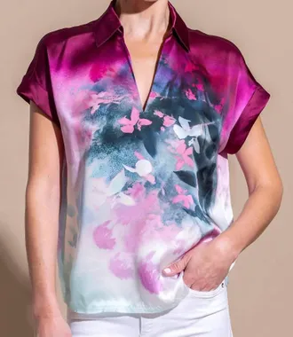 Go Silk Printed Redux Polo In Gradient Garden