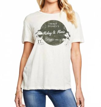 Chaser Mickey Mouse & Minnie Mouse Recycled Vintage Tee In Off White