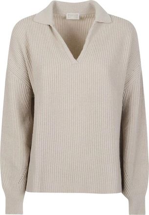 Drumohr Polo Boxy Sweater - Dames - Ronde hals truien - Beige - XS - Truien & Vesten
