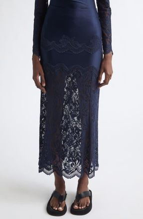 Paco Rabanne Jupe Lace & Jersey Skirt in Deep Navy at Nordstrom, Size 38