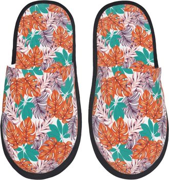 Generic Women Men House Slippers Hawaiian Style Print Furry Slippers Soft Comfy Man Shoes, For Hotel, Travel, Indoor Outdoor, L