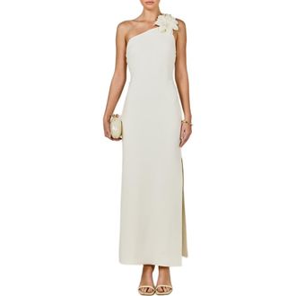 endless rose Flower One-Shoulder Knit Maxi Dress in Off White at Nordstrom, Size X-Small