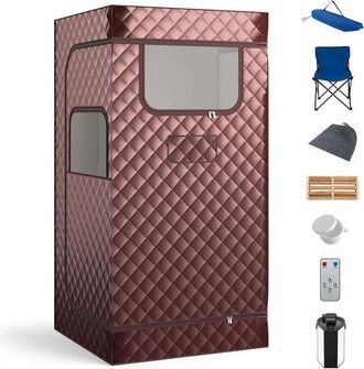 Costway Sauna a Vapore Portatile 3L, Sauna da Casa con 9 Livelli di Regolazione della Temperatura da 35-63&deg;, Telecomando, Sedia Pieghevole e Massaggiatore