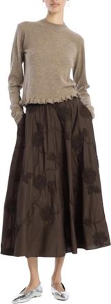 Rotate Berty Geborduurde Katoenen Midirok - Dames - Midirokken - Bruin - 2XS - Katoen - Rokken