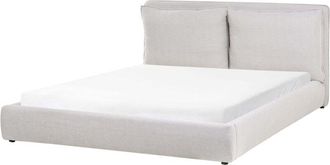 Beliani EU Super King Size Waterbed Light Grey Fabric 6ft Upholstered Cushion Back Bedroom Modern Style BAJONNA