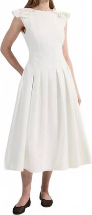 Karen Millen Structured Crepe Ruffle Shoulder Tailored Full Midi Dress In Ivory