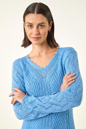 Roman Scallop V-Neck Knit Jumper