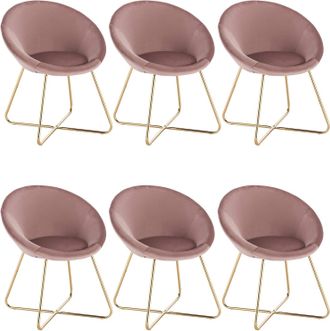 Woltu Woltu 6x Sedie Da Pranzo In Velluto Sedie Da Cucina Moderne Con Gambe In Oro Metallo Per Soggiorno, Rosa