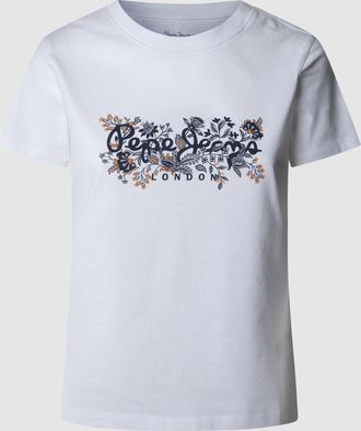 Pepe Jeans London T-Shirt PEPE JEANS ROSALIND, Damen, Gr. M, weiss (wei&szlig; 808), Single Jersey, Obermaterial: 100% Baumwolle, bedruckt, regular fit, Rundhals, Shirts T-Sh