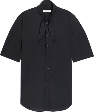 Christophe Lemaire Tie-neck Cotton Shirt - Charcoal - 38 (UK10 / S)