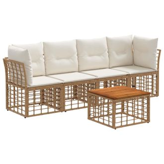 vidaXL Conjunto De Sof&aacute;s De Exterior 5 Pcs Natural Y Crema Poli&eacute;ster Vidaxl