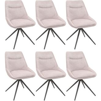 Hhg Set 6 sedie sala da pranzo HHG 066, cucina poltrona, girevole auto-posizione metallo stoffa/tessuto, avorio beige