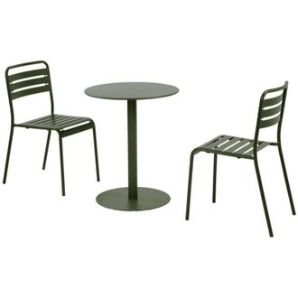 Sweeek Round steel bistro garden table &Oslash;60cm + 2 chairs, khaki green - Orea + Amelia