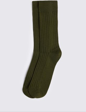 Moss Khaki Mercerised Ribbed Sock