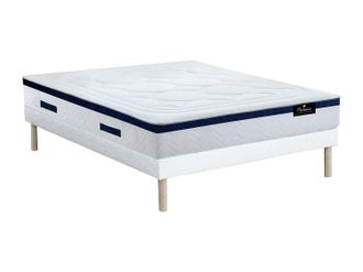 Vente-Unique Conjunto de somier + colch&oacute;n h&iacute;brido de muelles ensacados y memoria de forma MARQUIS de DREAMEA - 30 cm de grosor - 160x200 cm - Azul
