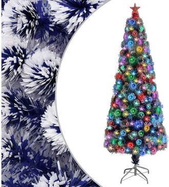 vidaXL &Aacute;rbol De Navidad Con Luces Fibra &Oacute;ptica Blanco Y Azul 210 Cm Vidaxl