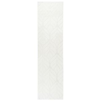 Beliani Alfombra De Pelo Sint&eacute;tico De Conejo Peluda Con Motivo De Hojas 80 X 300 Cm Blanco Crema Mitchell