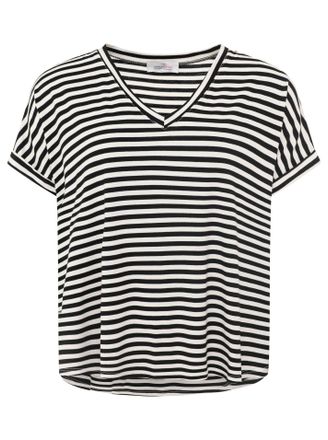 Zwillingsherz T-Shirt ZWILLINGSHERZ Maritime Streifen, Damen, schwarz, Obermaterial: 97% Viskose, 3% Elasthan, loose fit h&uuml;ftlang, V-Ausschnitt, Shirts T-Shirt, One